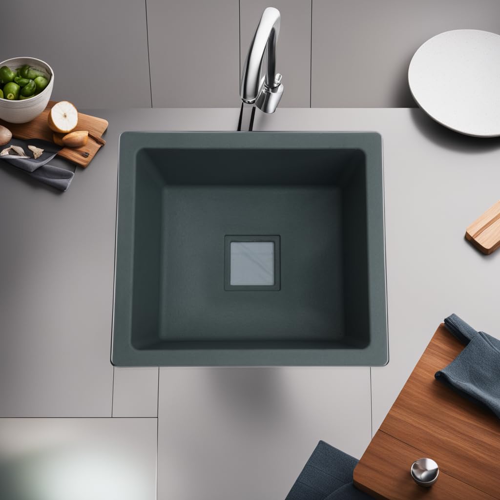 REMANENCE Granite Quartz Single Bowl Kitchen Sink With Drain Board (16 X 18 X 9 Inches)