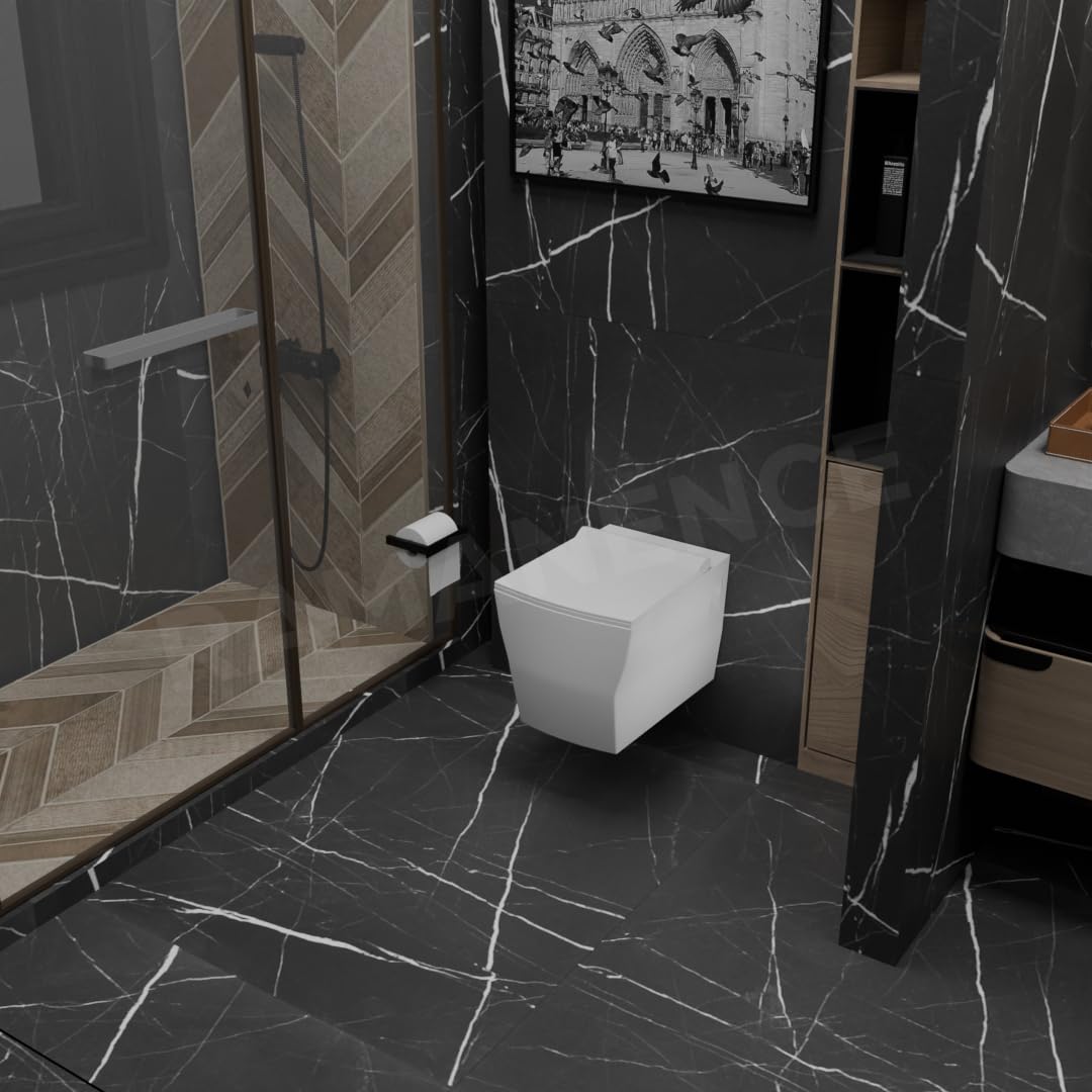 REMANENCE-LINEAS Ceramic Wall Mount/Wall Hung Western Toilet Commode for Bathrooms With Soft Close Seat Cover
