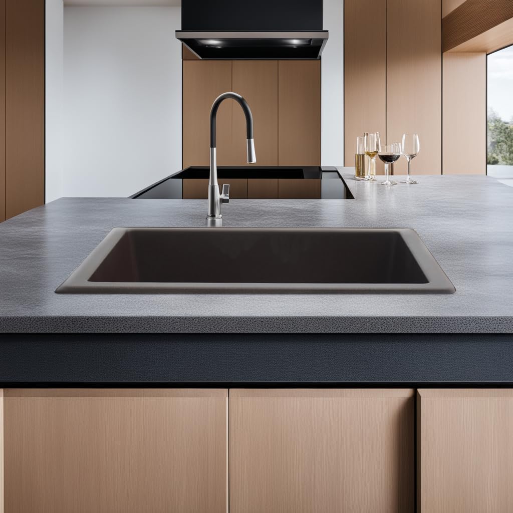 REMANENCE Granite Quartz Single Bowl Kitchen Sink With Drain Board (21 x 18 x 9 Inch)