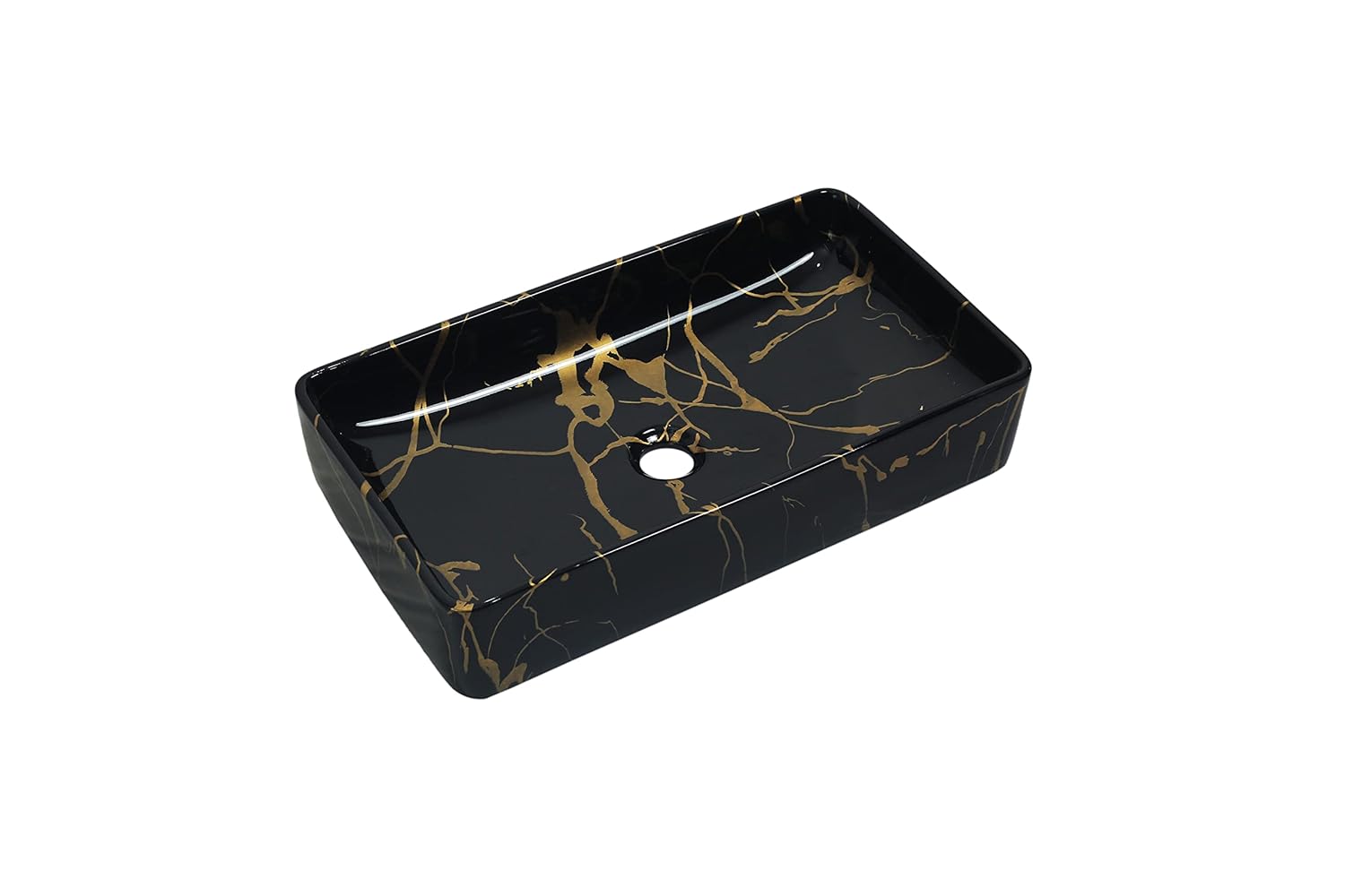 REMANENCE Designer Countertop Ceramic Wash Basin For Bathroom (24 x 14 x 5 Inch) (Black-Gold)
