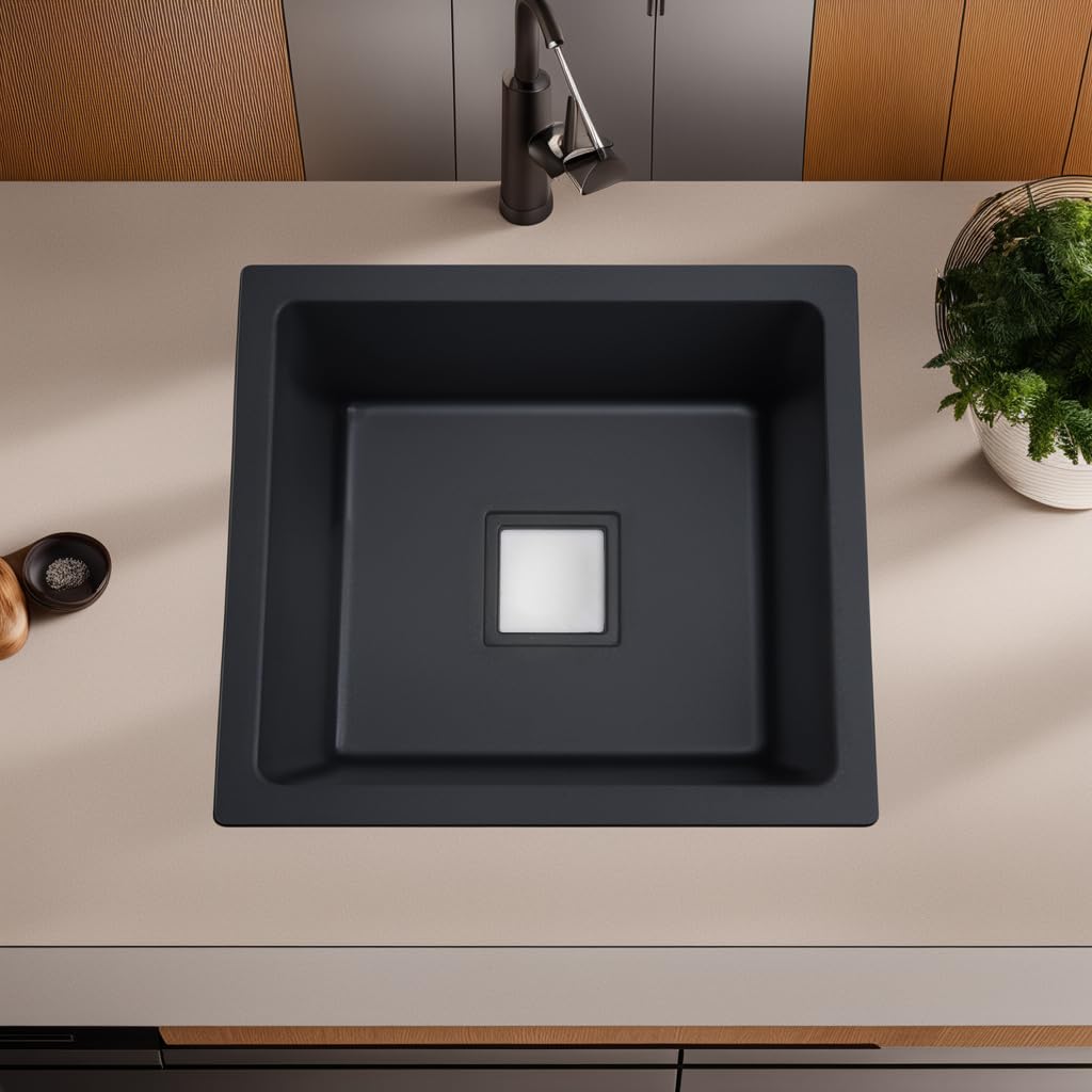 REMANENCE Granite Quartz Single Bowl Kitchen Sink With Drain Board (16 X 18 X 9 Inches)