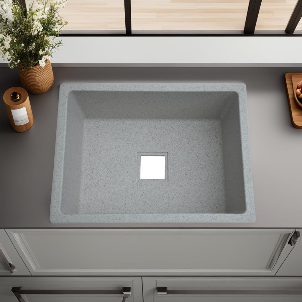 REMANENCE Granite Quartz Single Bowl Kitchen Sink With Drain Board (24 x 18 x 9 Inch)