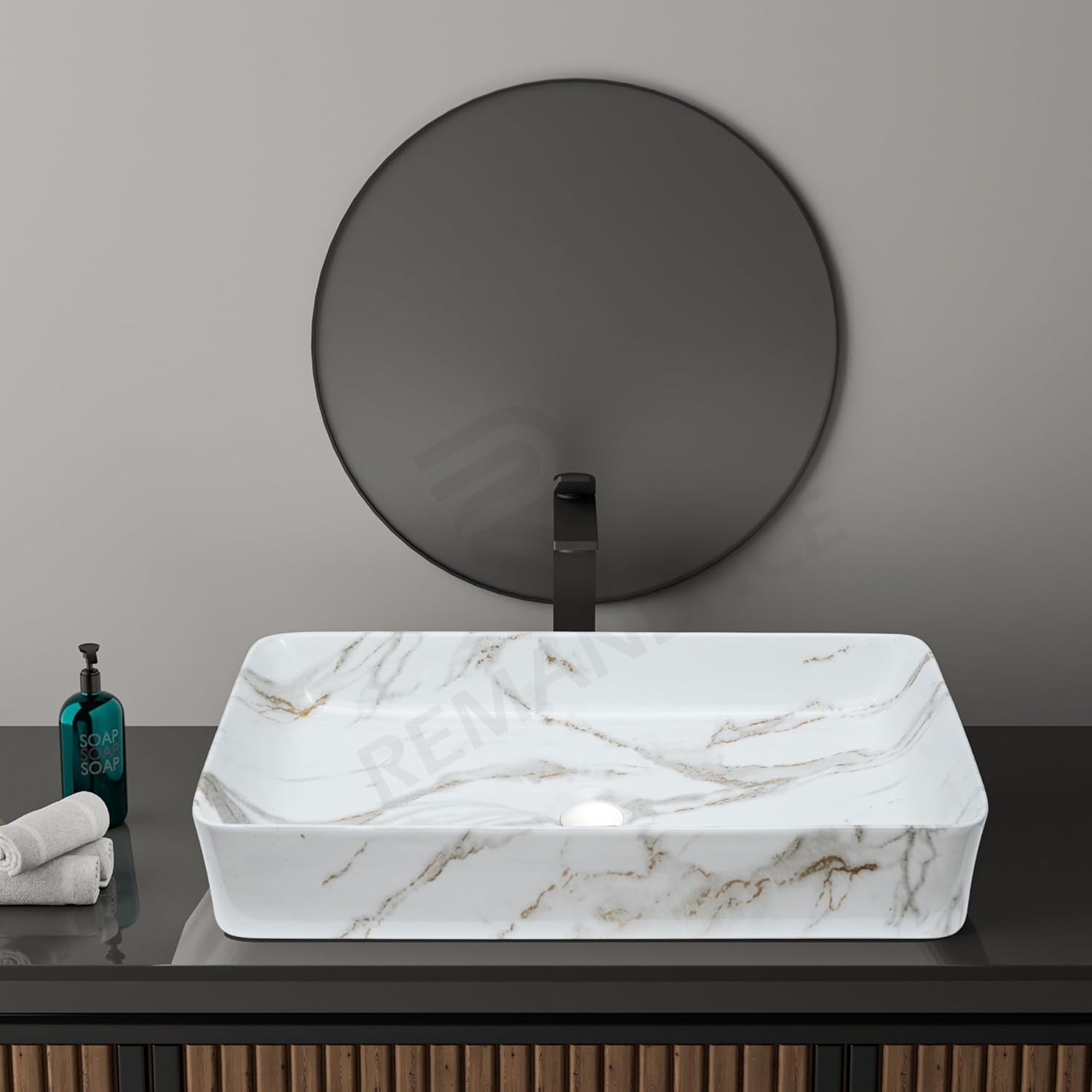 REMANENCE Designer Countertop Wash Basin for Fine-Dining Restaurants, Premium Cafés, Luxury Bathrooms, Modern Homes (24 x 14 x 5 Inch) (T-451)