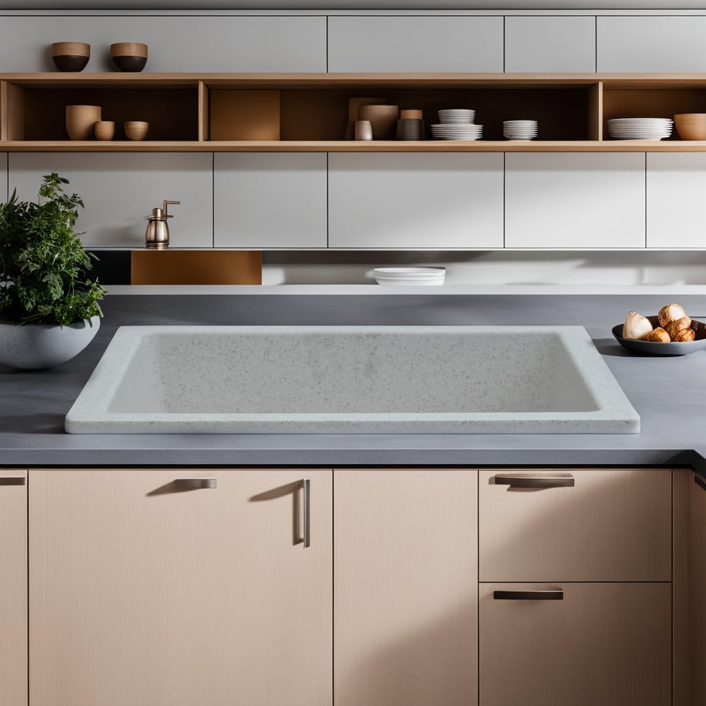 REMANENCE Granite Quartz Single Bowl Kitchen Sink With Drain Board (21 x 18 x 9 Inch)