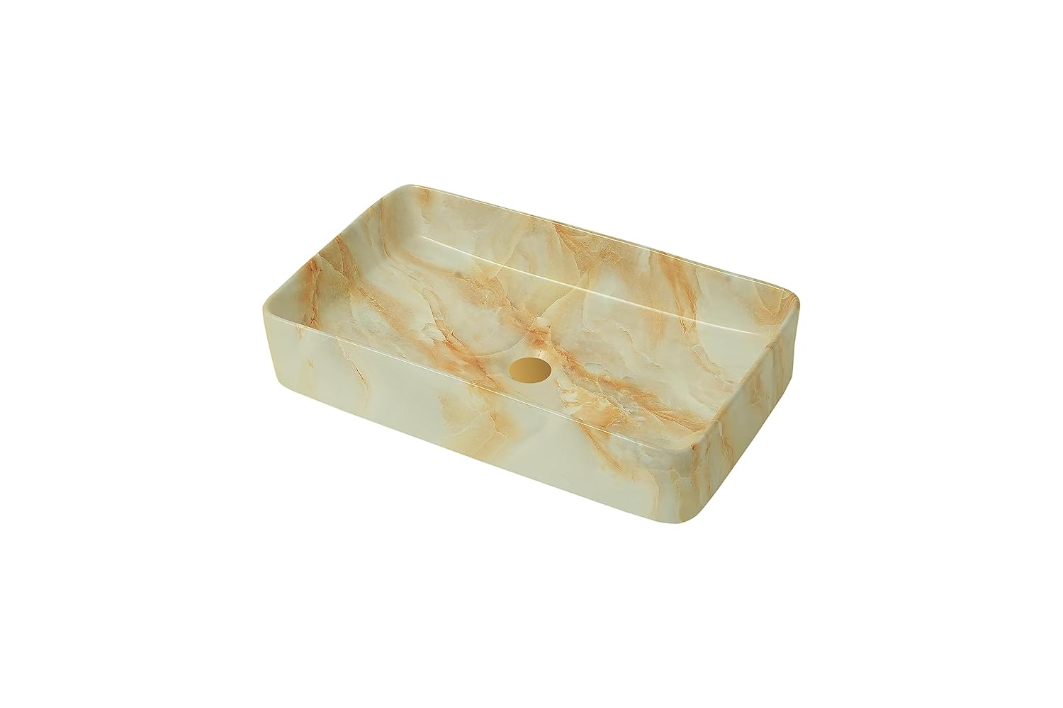 REMANENCE Designer Countertop Ceramic Wash Basin For Bathroom (24 x 14 x 5 Inch) (Designer White N Orange)
