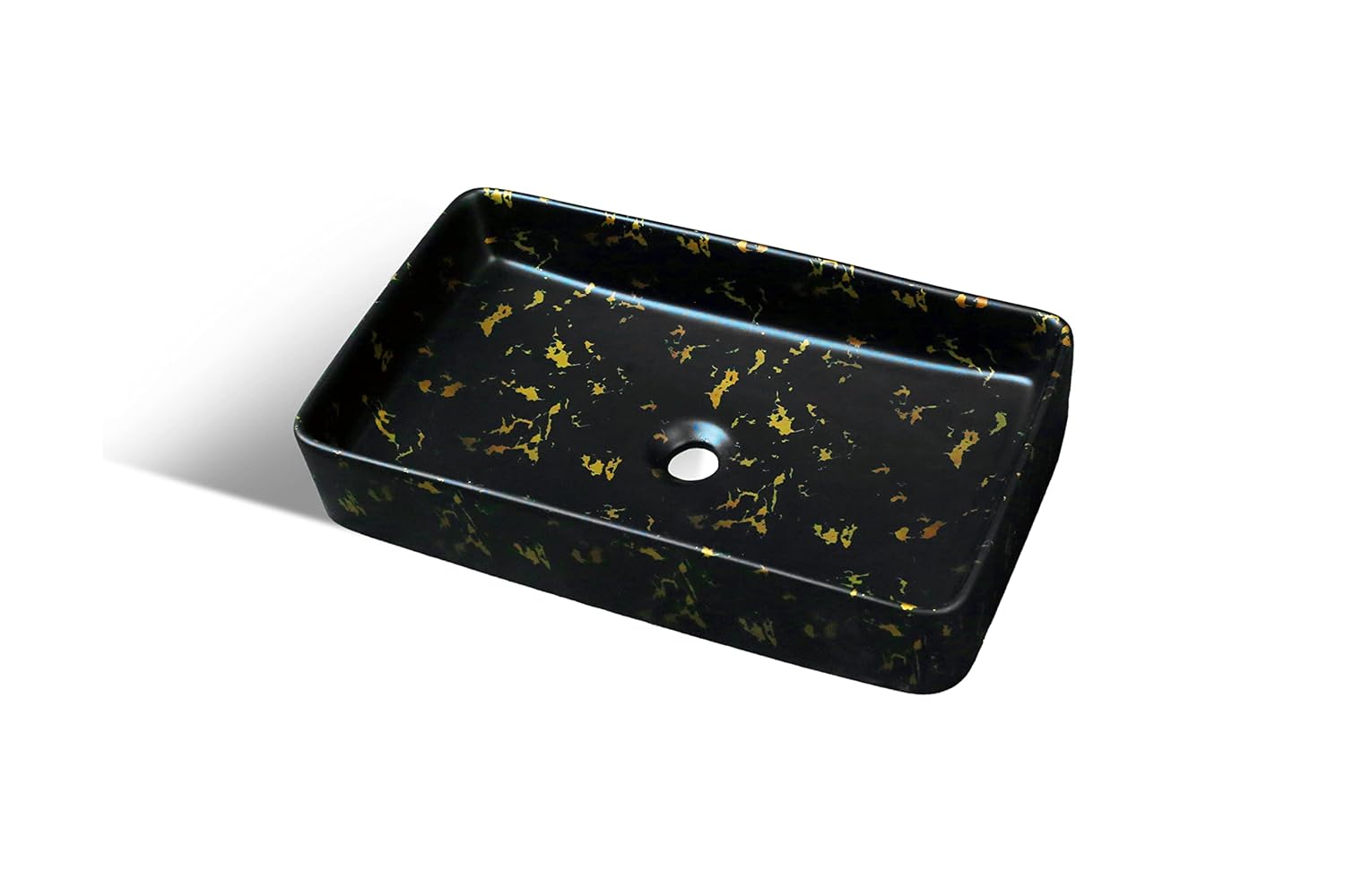 REMANENCE Designer Countertop Ceramic Wash Basin For Bathroom (24 x 14 x 5 Inch) (Designer Black N Gold Spot)