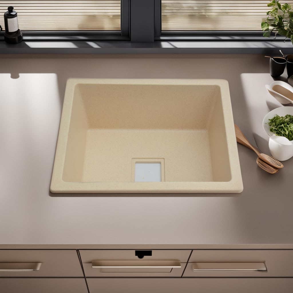 REMANENCE Granite Quartz Single Bowl Kitchen Sink With Drain Board (21 x 18 x 9 Inch)