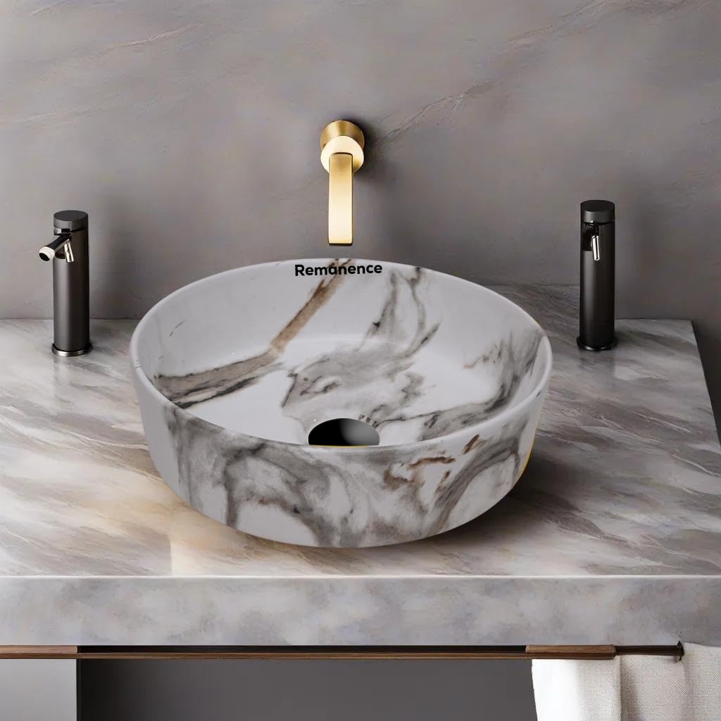 REMANENCE-ROUND Designer Countertop Wash Basin (12.5 x 12.5 x 5 Inch)