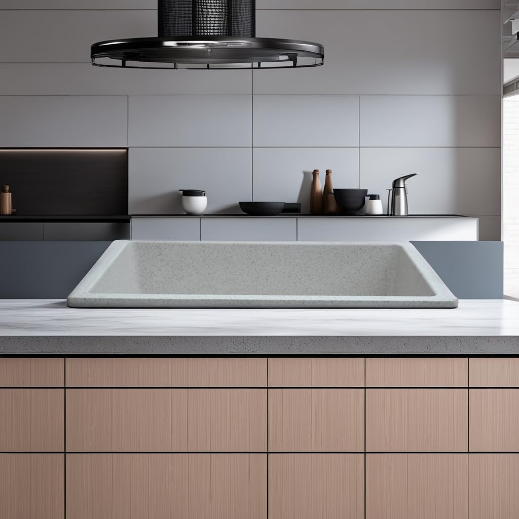REMANENCE Granite Quartz Single Bowl Kitchen Sink With Drain Board (24 x 18 x 9 Inch)