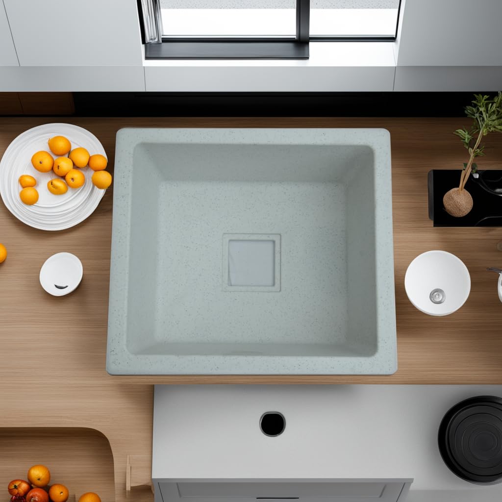 REMANENCE Granite Quartz Single Bowl Kitchen Sink With Drain Board (16 X 18 X 9 Inches)