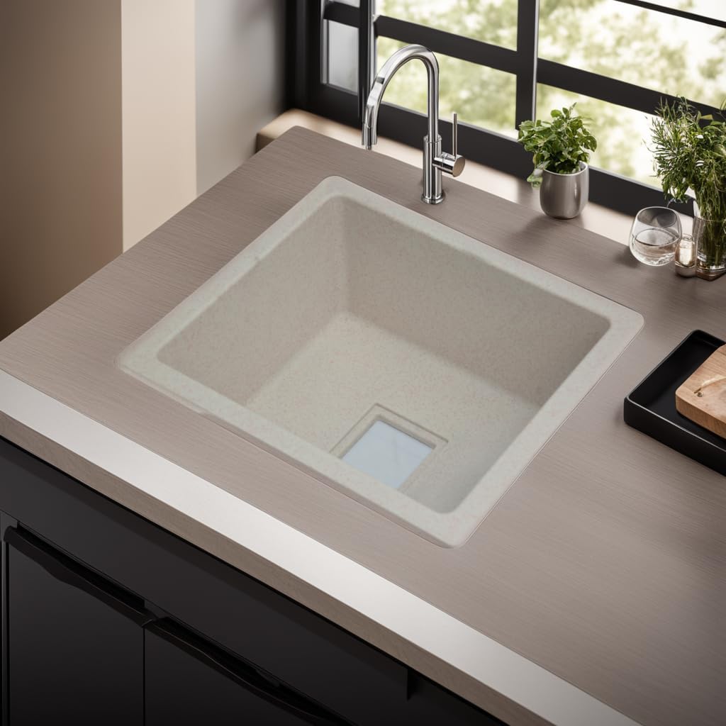 REMANENCE Granite Quartz Single Bowl Kitchen Sink With Drain Board (24 x 18 x 9 Inch)