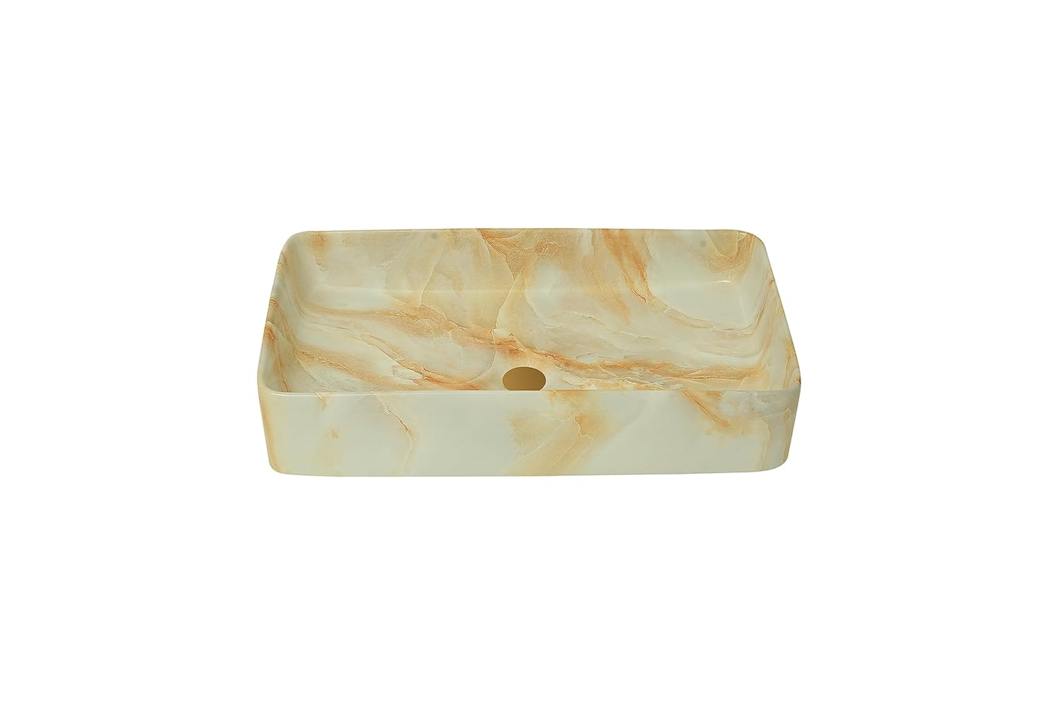 REMANENCE Designer Countertop Ceramic Wash Basin For Bathroom (24 x 14 x 5 Inch) (Designer White N Orange)