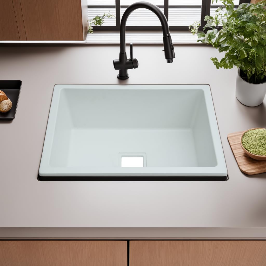 REMANENCE Granite Quartz Single Bowl Kitchen Sink With Drain Board (24 x 18 x 9 Inch)