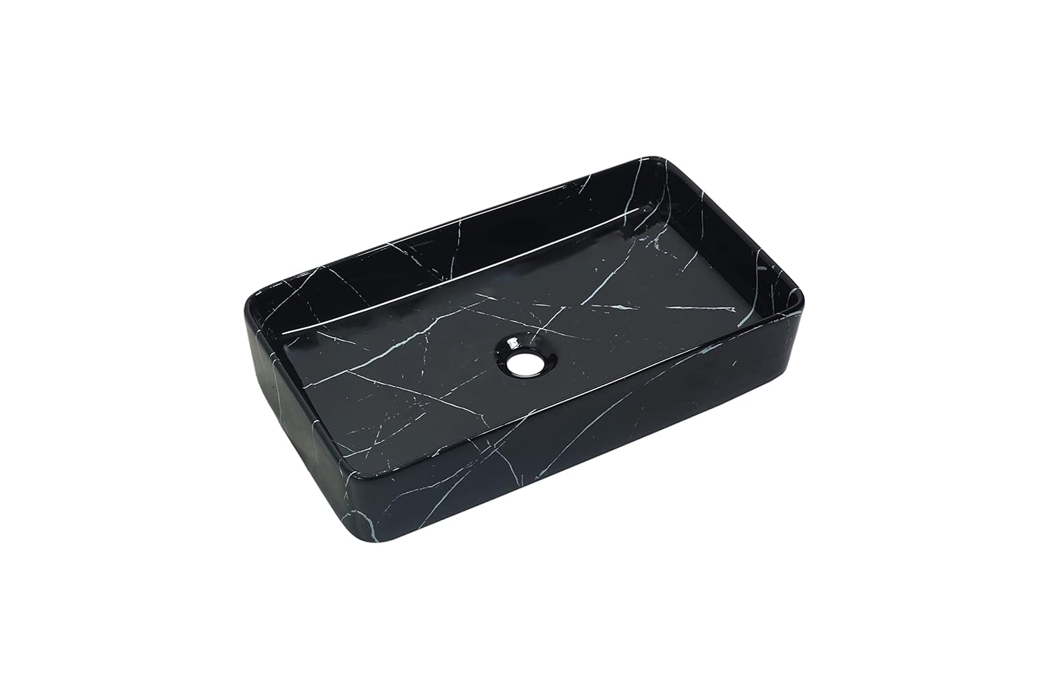 REMANENCE Designer Countertop Ceramic Wash Basin For Bathroom (24 x 14 x 5 Inch) (Glossy Black N White Stripe)