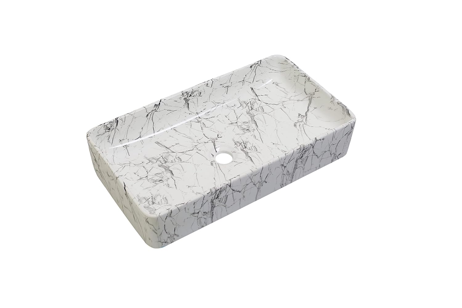 REMANENCE Designer Countertop Ceramic Wash Basin For Bathroom (24 x 14 x 5 Inch) (White-Black)