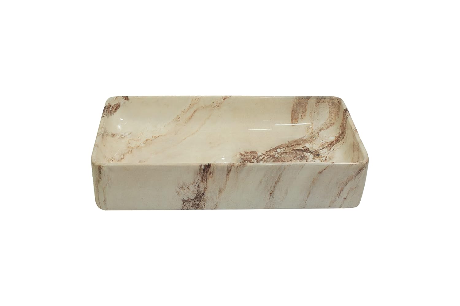 REMANENCE Designer Countertop Ceramic Wash Basin For Bathroom (24 x 14 x 5 Inch) (Marble Brown)