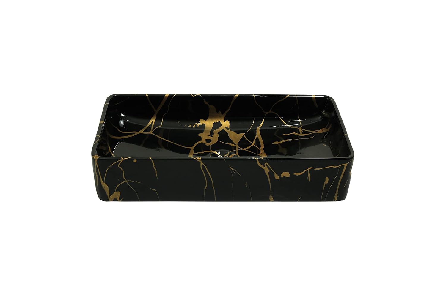 REMANENCE Designer Countertop Ceramic Wash Basin For Bathroom (24 x 14 x 5 Inch) (Black-Gold)