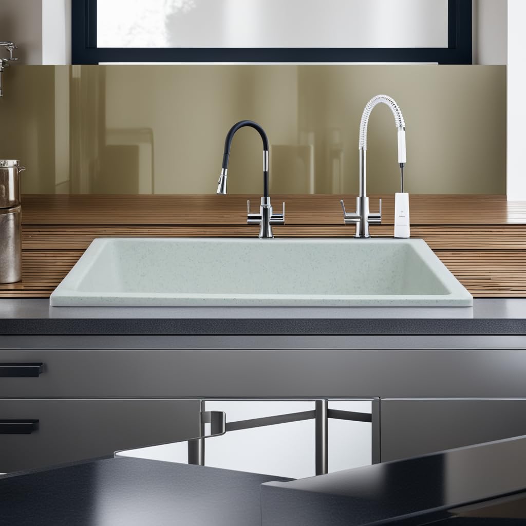 REMANENCE Granite Quartz Single Bowl Kitchen Sink With Drain Board (24 x 18 x 9 Inch)