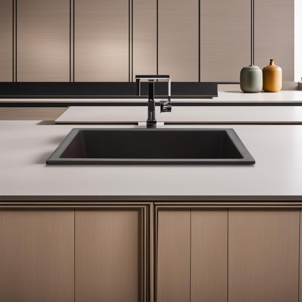 REMANENCE Granite Quartz Single Bowl Kitchen Sink With Drain Board (24 x 18 x 9 Inch)