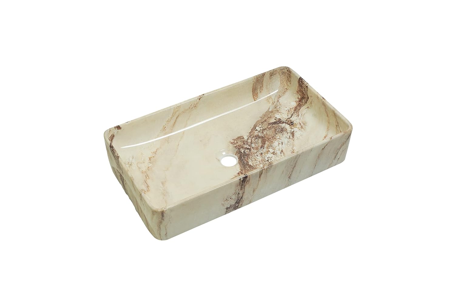 REMANENCE Designer Countertop Ceramic Wash Basin For Bathroom (24 x 14 x 5 Inch) (Marble Brown)