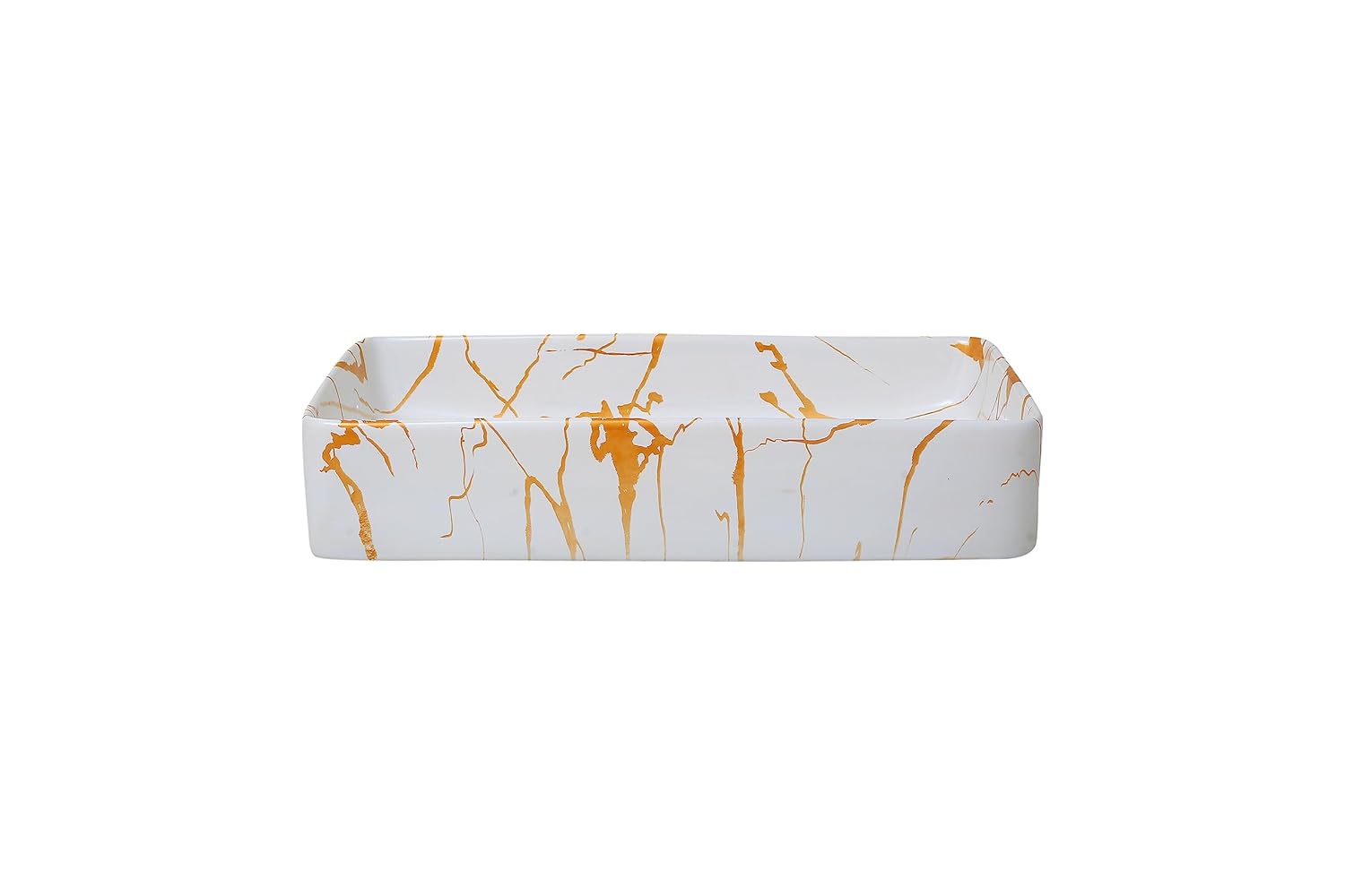 REMANENCE Designer Countertop Ceramic Wash Basin For Bathroom (24 x 14 x 5 Inch) (Designer White N Gold Jelly)