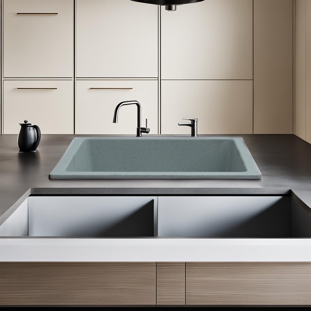 REMANENCE Granite Quartz Single Bowl Kitchen Sink With Drain Board (16 X 18 X 9 Inches)