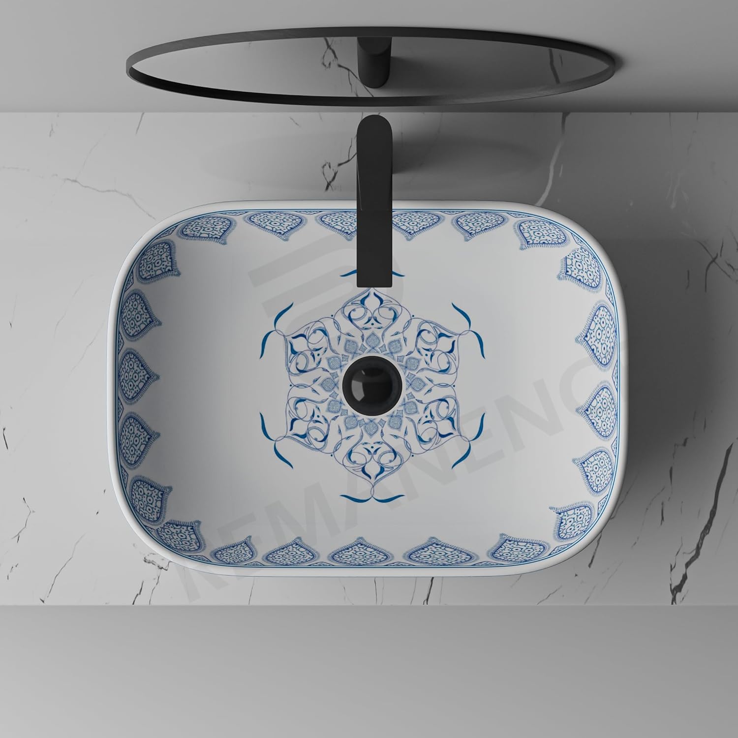 REMANENCE Designer Table Top Wash Basin for Luxury Homes, Boutique Hotels & Resorts, Premium Restaurants & Cafés (18 x 13 x 5.5 Inch) (Moroccan 1153)