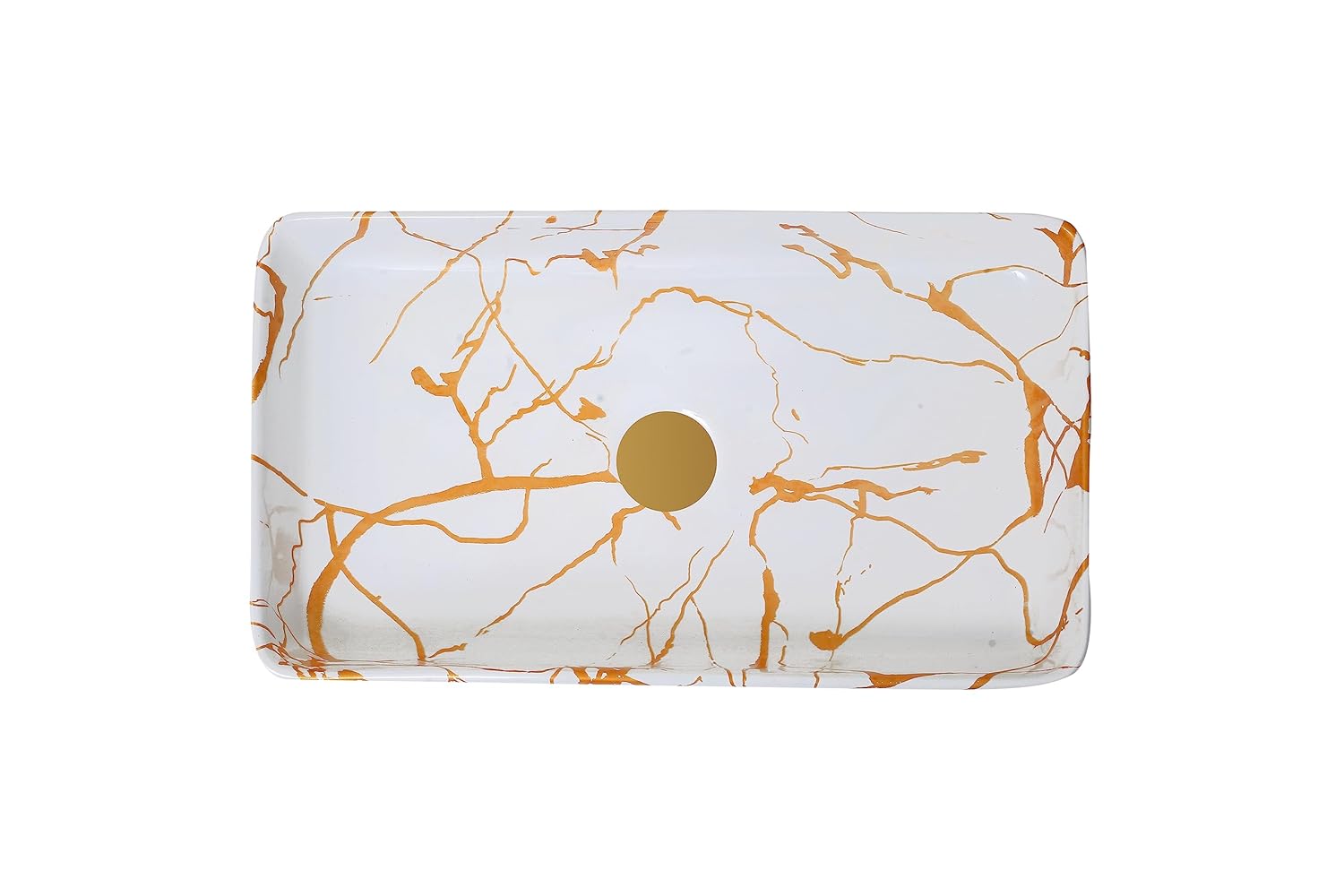 REMANENCE Designer Countertop Ceramic Wash Basin For Bathroom (24 x 14 x 5 Inch) (Designer White N Gold Jelly)