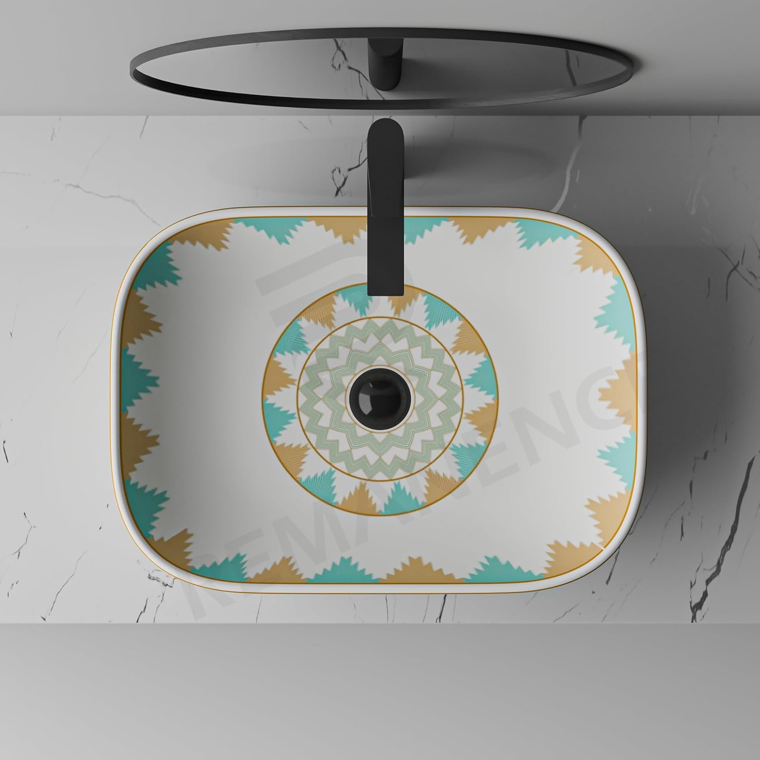 REMANENCE Designer Table Top Wash Basin for Luxury Homes, Boutique Hotels & Resorts, Premium Restaurants & Cafés (18 x 13 x 5.5 Inch) (Moroccan 1154)
