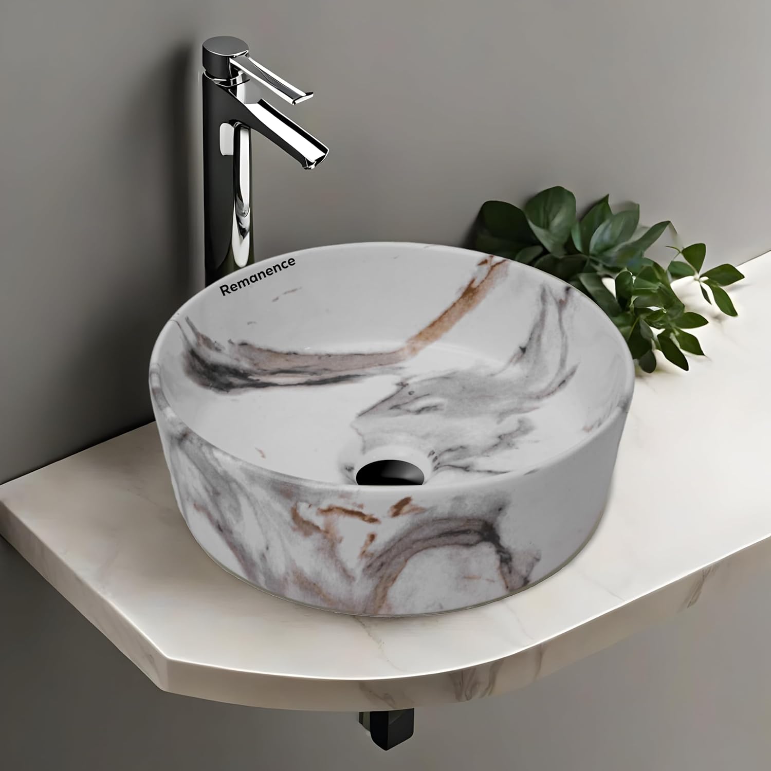 REMANENCE-ROUND Designer Countertop Wash Basin (12.5 x 12.5 x 5 Inch)