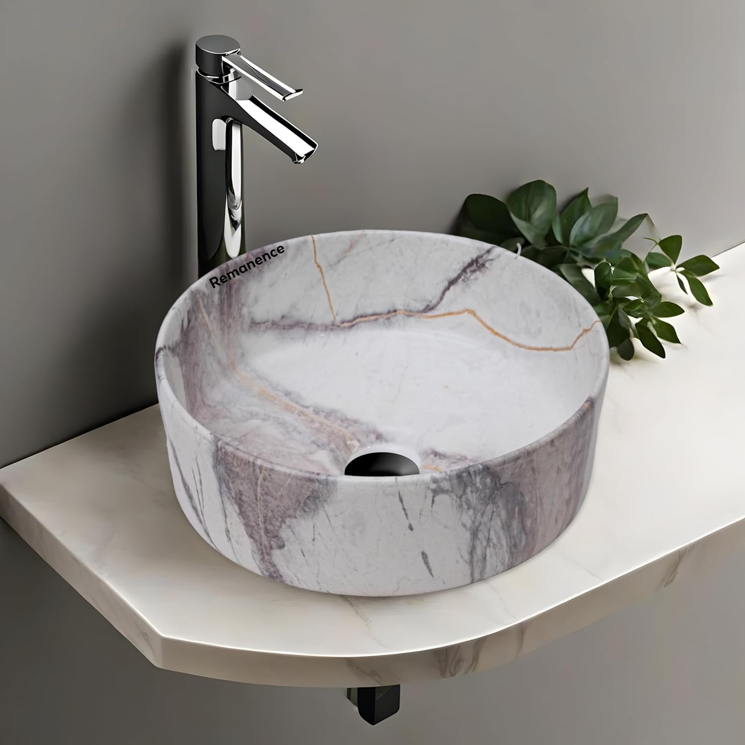 REMANENCE-ROUND Designer Countertop Wash Basin (12.5 x 12.5 x 5 Inch)