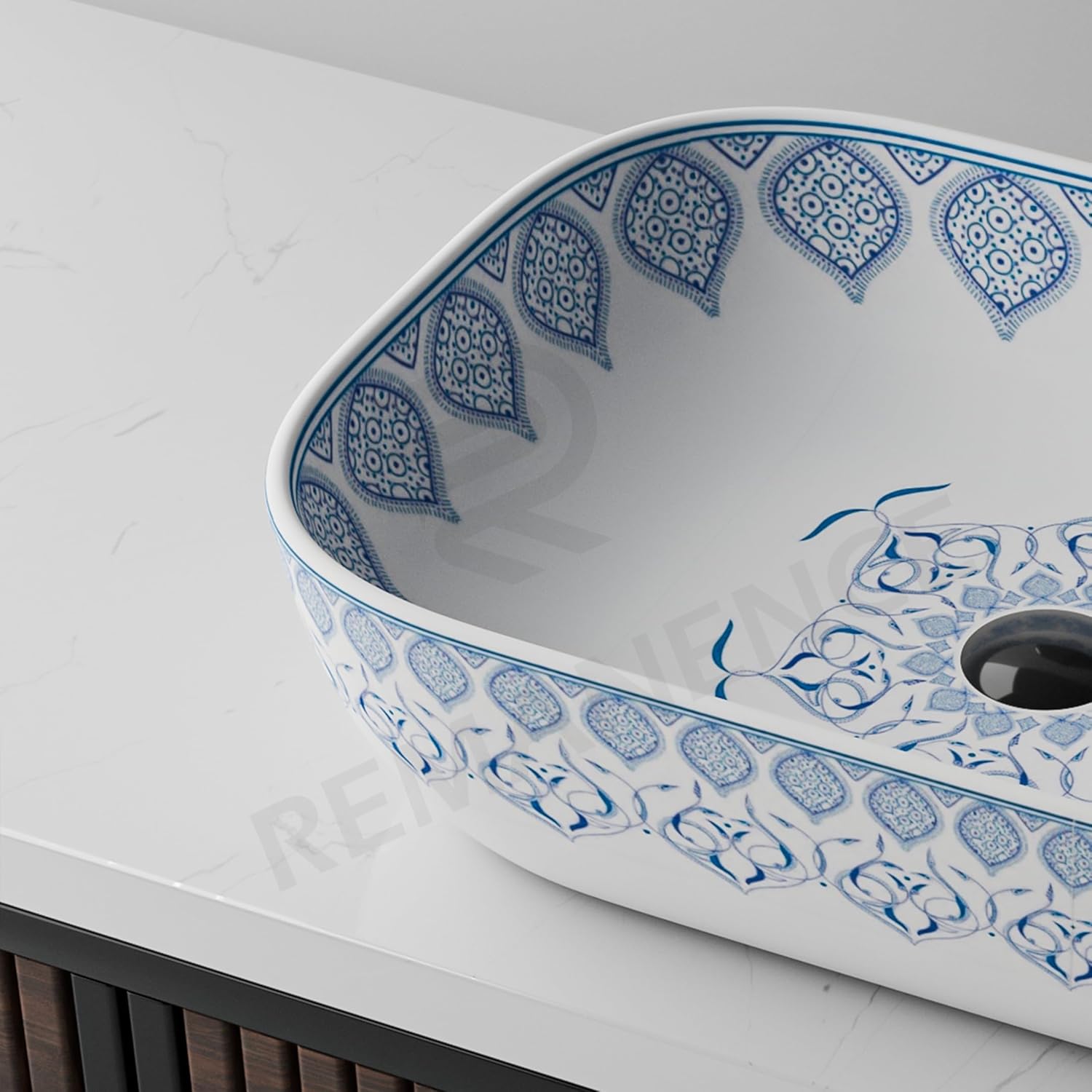 REMANENCE Designer Table Top Wash Basin for Luxury Homes, Boutique Hotels & Resorts, Premium Restaurants & Cafés (18 x 13 x 5.5 Inch) (Moroccan 1153)