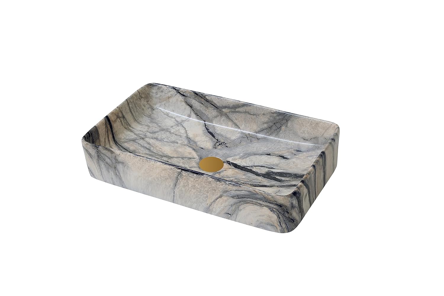 REMANENCE Designer Countertop Ceramic Wash Basin For Bathroom (24 x 14 x 5 Inch) (Designer Marble Beige N Black)