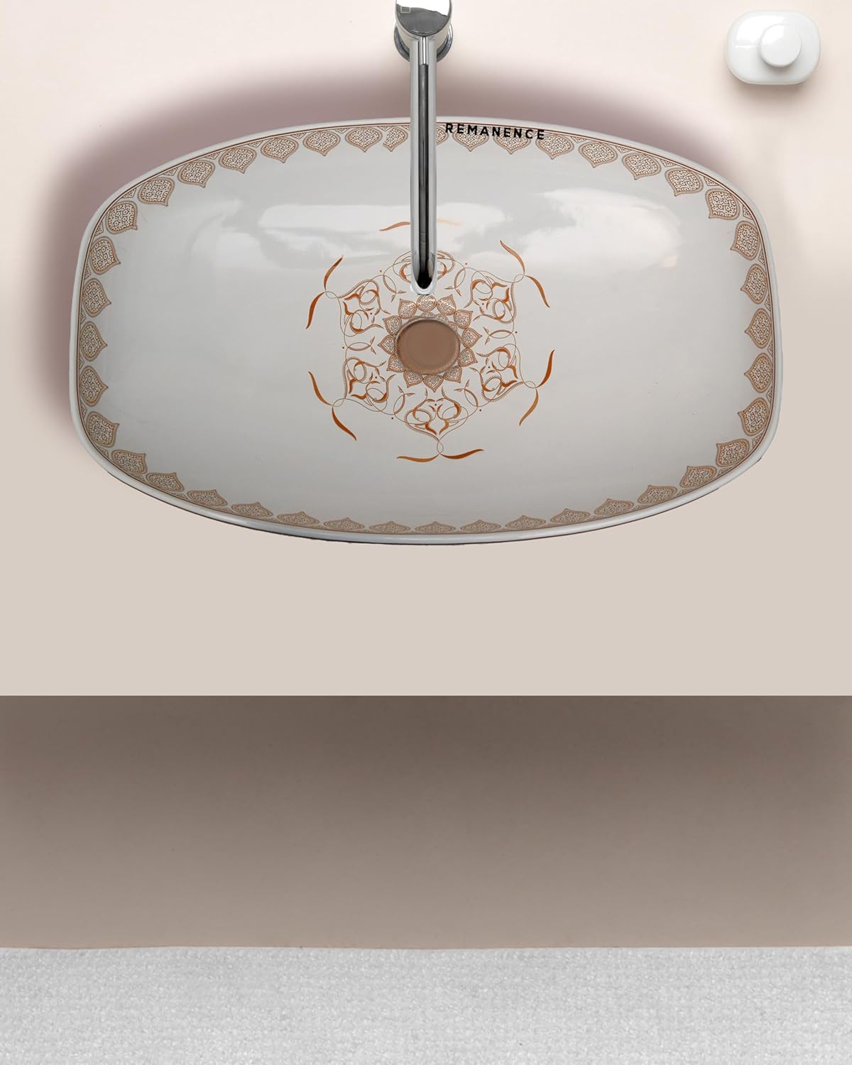 REMANENCE Designer Ceramic Table Top Wash Basin for Luxury Bathrooms, Premium Restaurants & Cafés, Boutique Hotels & Resorts, Showrooms & Offices (24 x 15 x 5 Inch) (Moroccan Design CL 93)