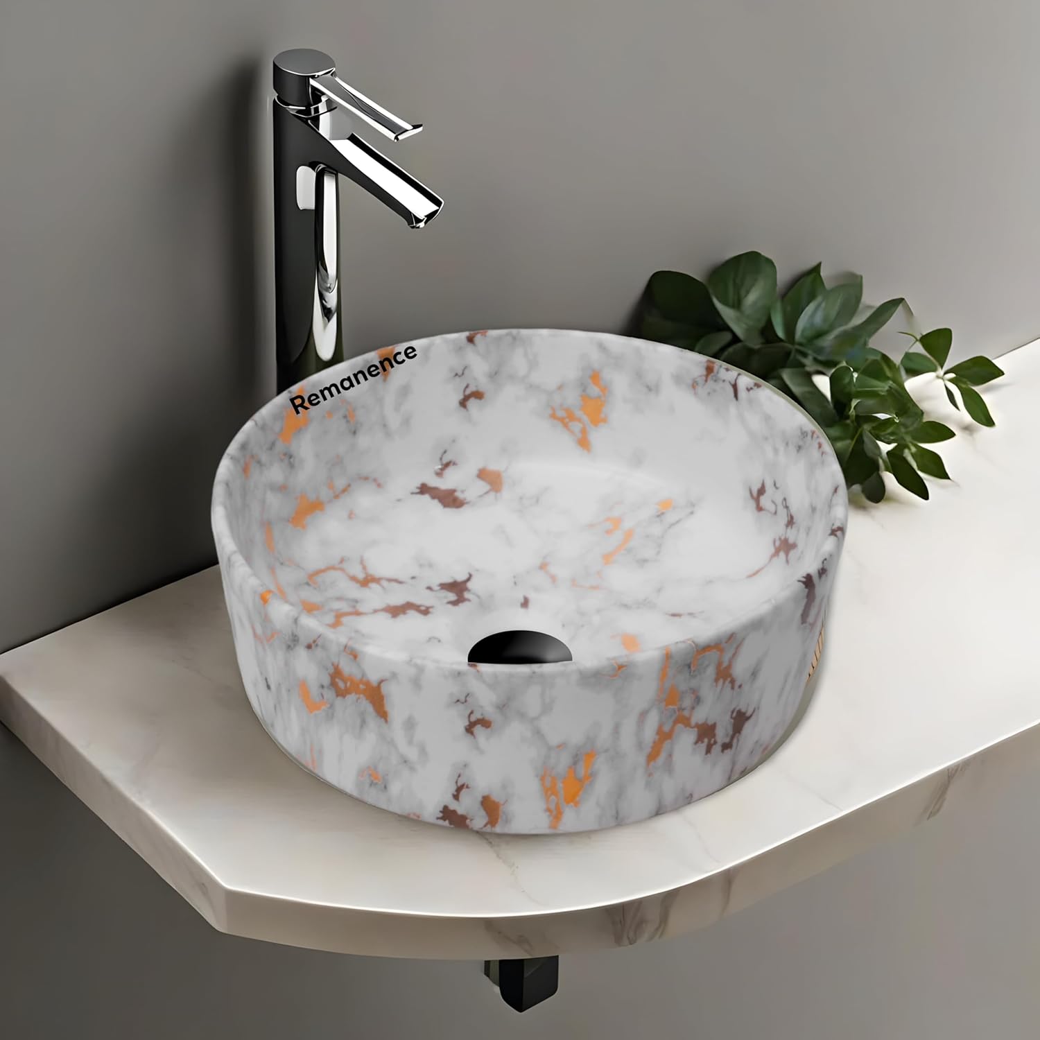 REMANENCE-ROUND Designer Countertop Wash Basin (12.5 x 12.5 x 5 Inch)