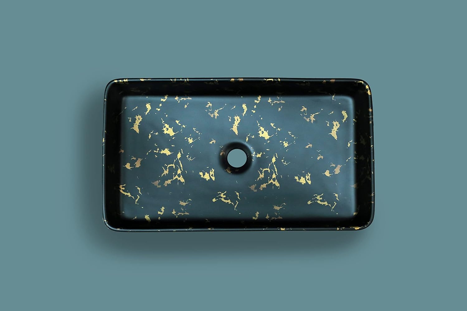 REMANENCE Designer Countertop Ceramic Wash Basin For Bathroom (24 x 14 x 5 Inch) (Designer Black N Gold Spot)