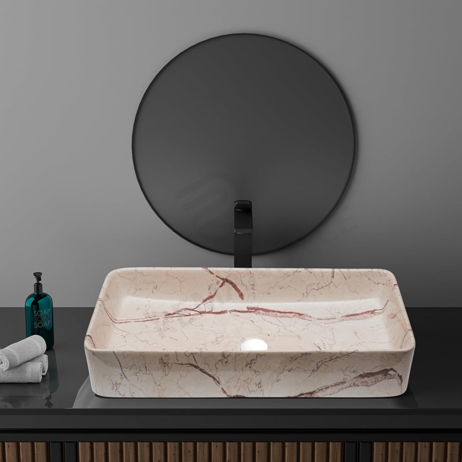REMANENCE Designer Countertop Wash Basin for Fine-Dining Restaurants, Premium Cafés, Luxury Bathrooms, Modern Homes (24 x 14 x 5 Inch) (T - 407)