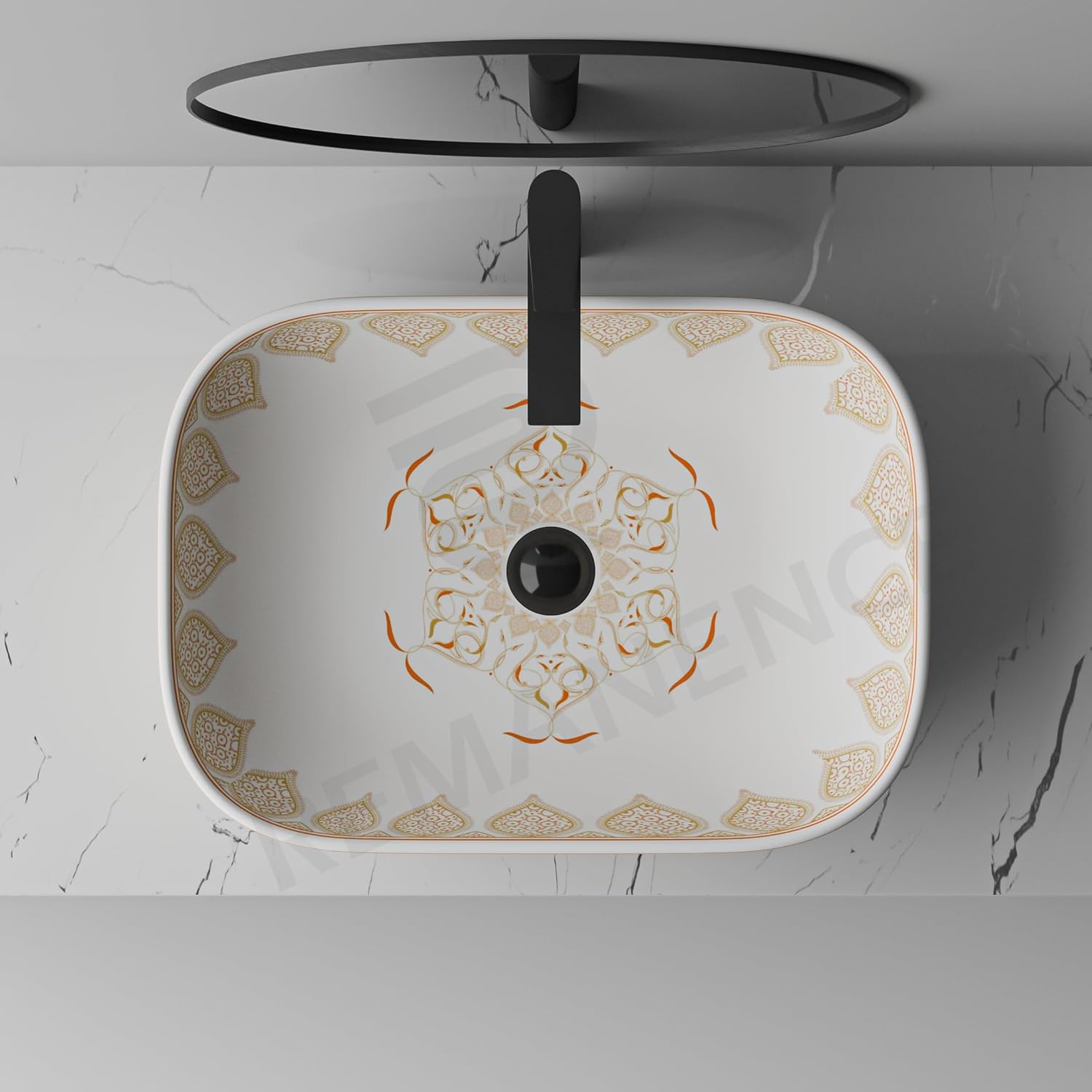 REMANENCE Designer Table Top Wash Basin for Luxury Homes, Boutique Hotels & Resorts, Premium Restaurants & Cafés (18 x 13 x 5.5 Inch) (Moroccan 1151)