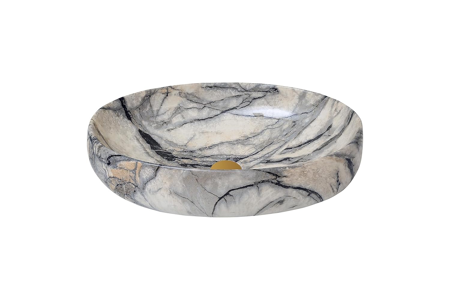 REMANENCE Ceramic Countertop Wash Basin for Designer Bathroom, Boutique Hotels, Luxury Homes (24 x 15 x 6 Inch) (Beige Black)