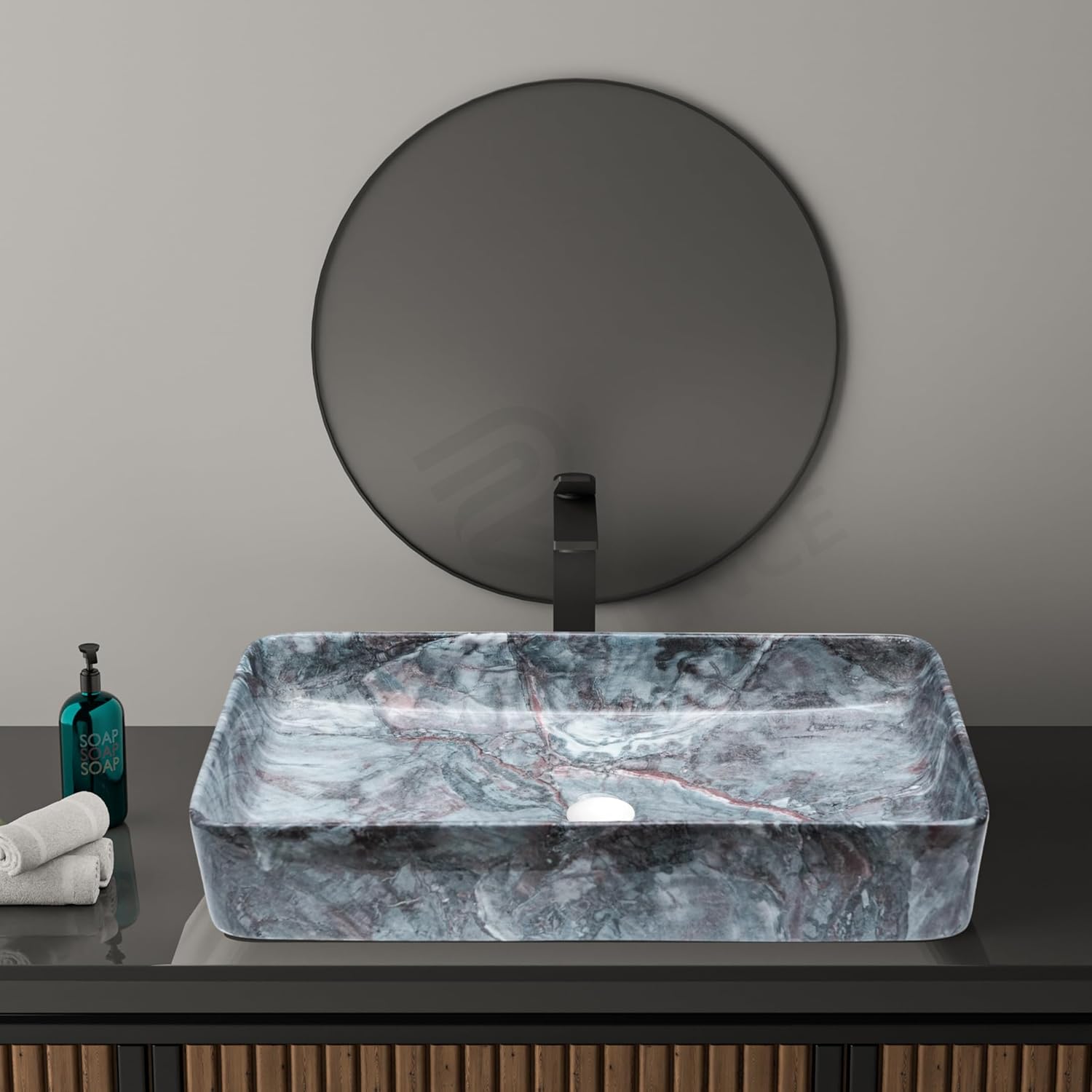 REMANENCE Designer Countertop Wash Basin for Fine-Dining Restaurants, Premium Cafés, Luxury Bathrooms, Modern Homes (24 x 14 x 5 Inch) (T - 453)