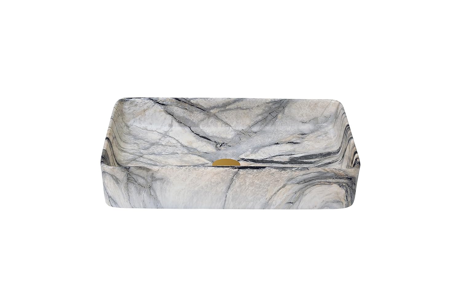 REMANENCE Designer Countertop Ceramic Wash Basin For Bathroom (24 x 14 x 5 Inch) (Designer Marble Beige N Black)