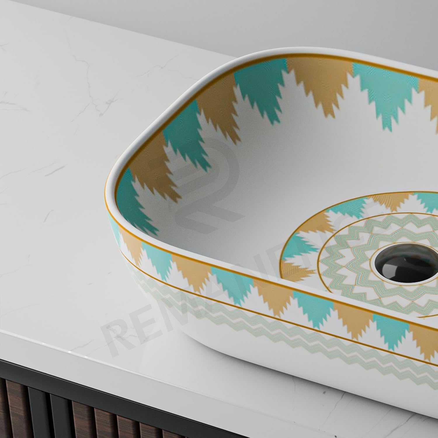 REMANENCE Designer Table Top Wash Basin for Luxury Homes, Boutique Hotels & Resorts, Premium Restaurants & Cafés (18 x 13 x 5.5 Inch) (Moroccan 1154)