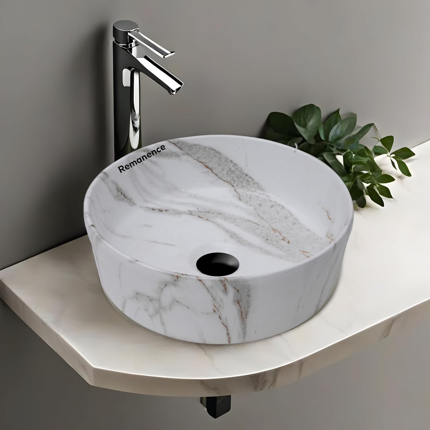 REMANENCE-ROUND Designer Countertop Wash Basin (12.5 x 12.5 x 5 Inch)