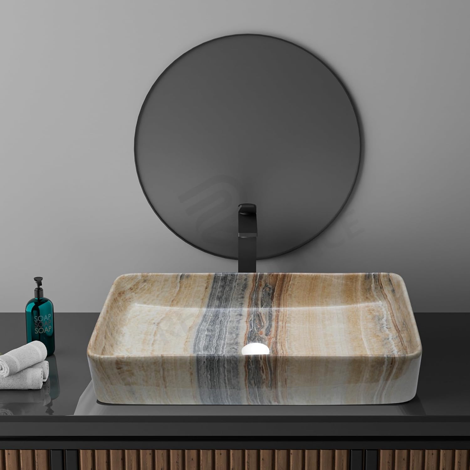 REMANENCE Designer Countertop Wash Basin for Fine-Dining Restaurants, Premium Cafés, Luxury Bathrooms, Modern Homes (24 x 14 x 5 Inch) (T - 422)