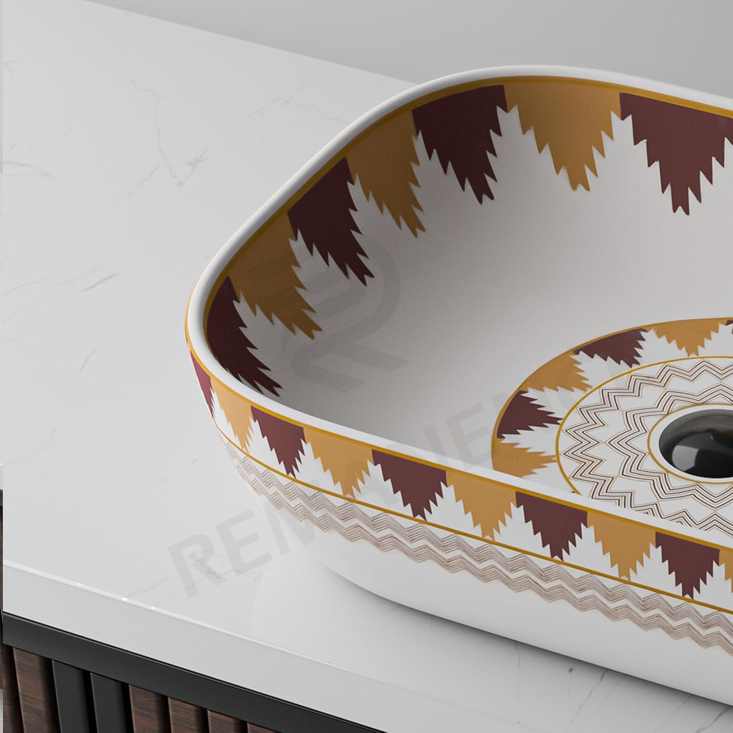 REMANENCE Designer Table Top Wash Basin for Luxury Homes, Boutique Hotels & Resorts, Premium Restaurants & Cafés (18 x 13 x 5.5 Inch) (Moroccan 1155)