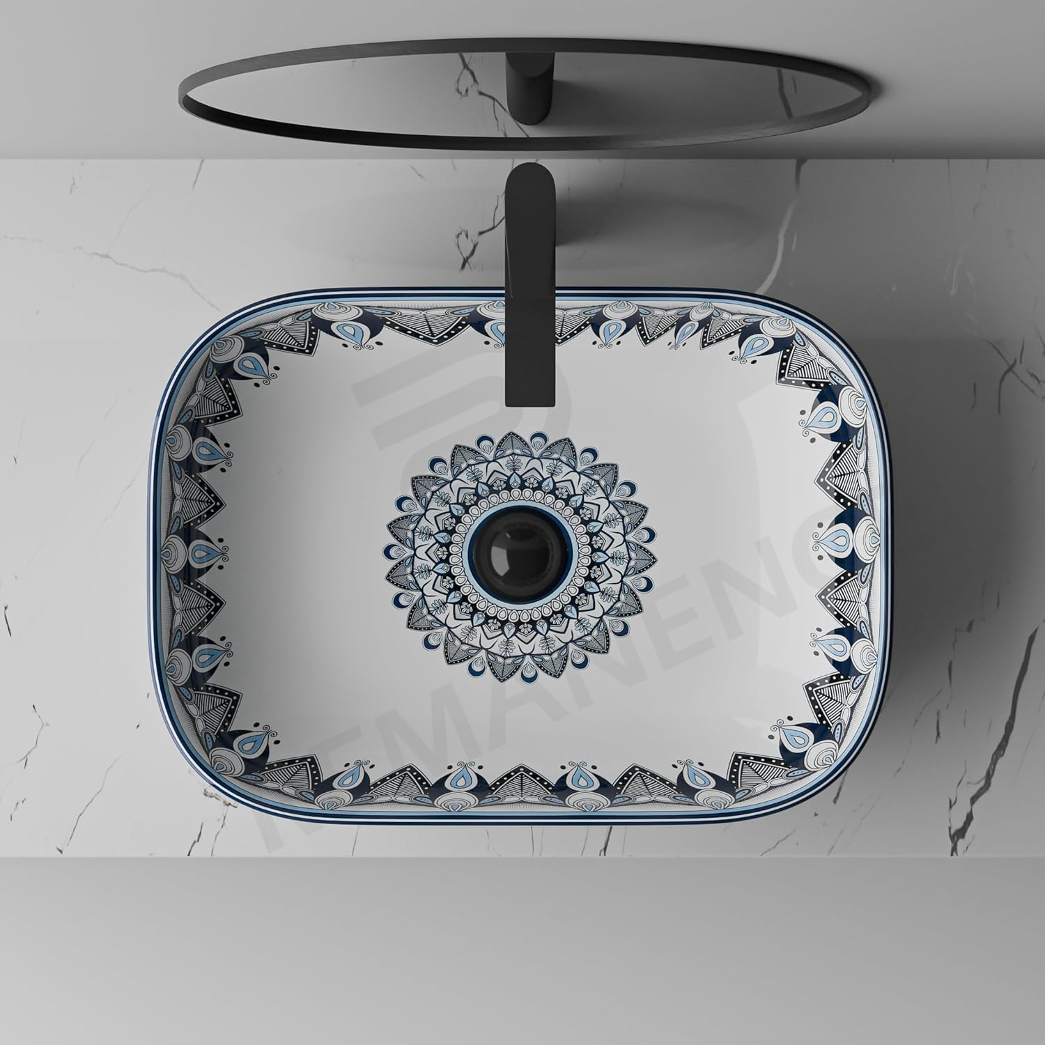 REMANENCE Designer Table Top Wash Basin for Luxury Homes, Boutique Hotels & Resorts, Premium Restaurants & Cafés (18 x 13 x 5.5 Inch) (Moroccan 1157)