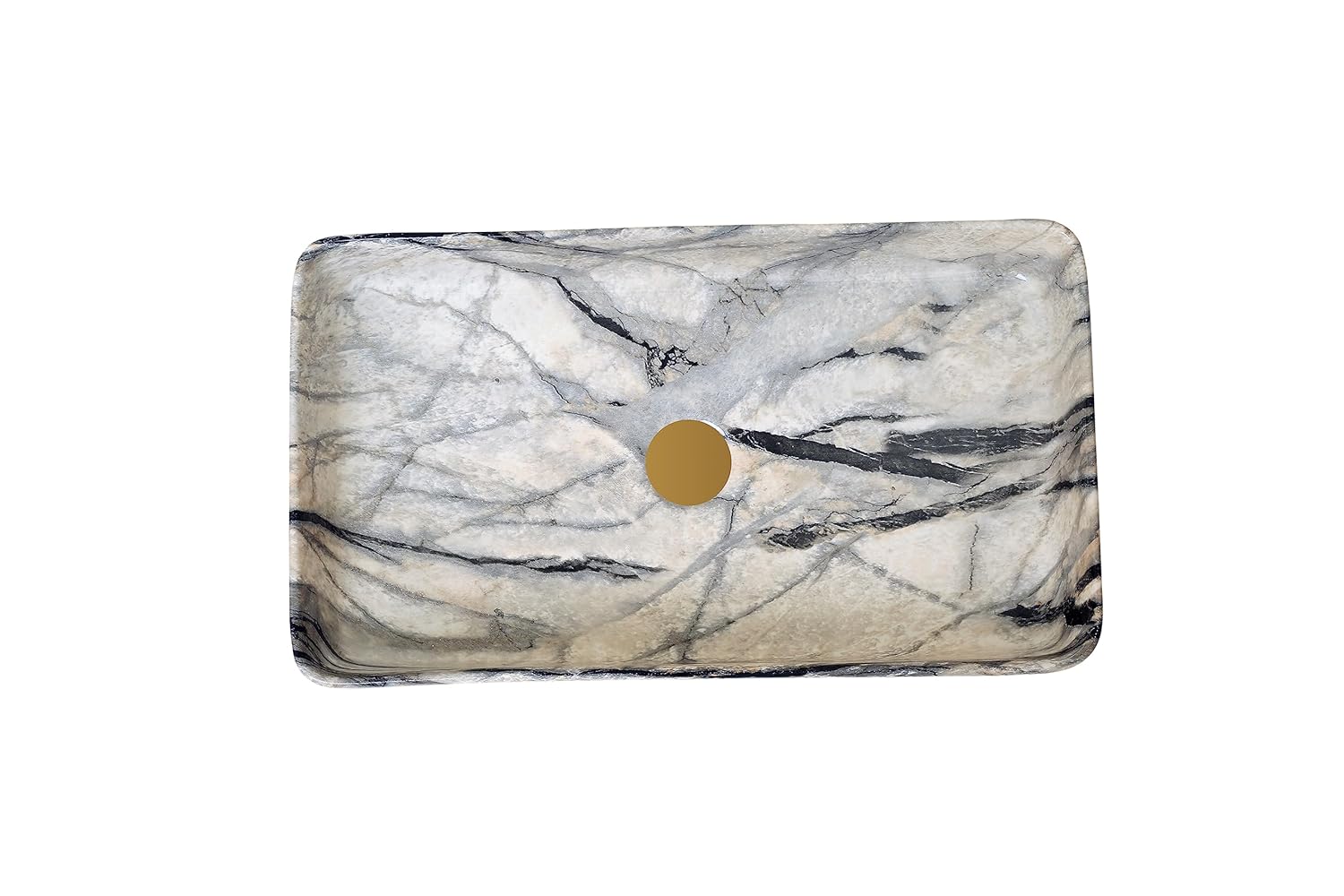 REMANENCE Designer Countertop Ceramic Wash Basin For Bathroom (24 x 14 x 5 Inch) (Designer Marble Beige N Black)