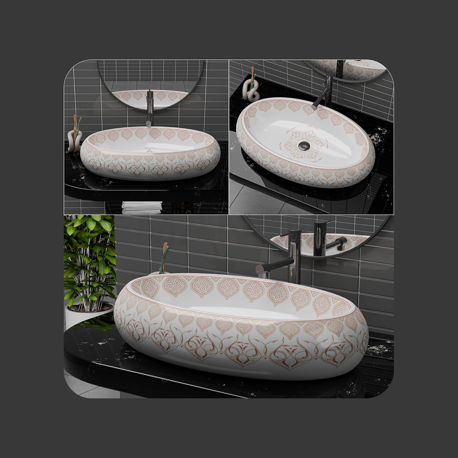 REMANENCE-ROUND Premium Countertop Wash Basin for Luxury Bathrooms, Boutique Hotels & Resorts, Premium Restaurants & Cafés (24 X 16 X 6 Inch) (T-2251)