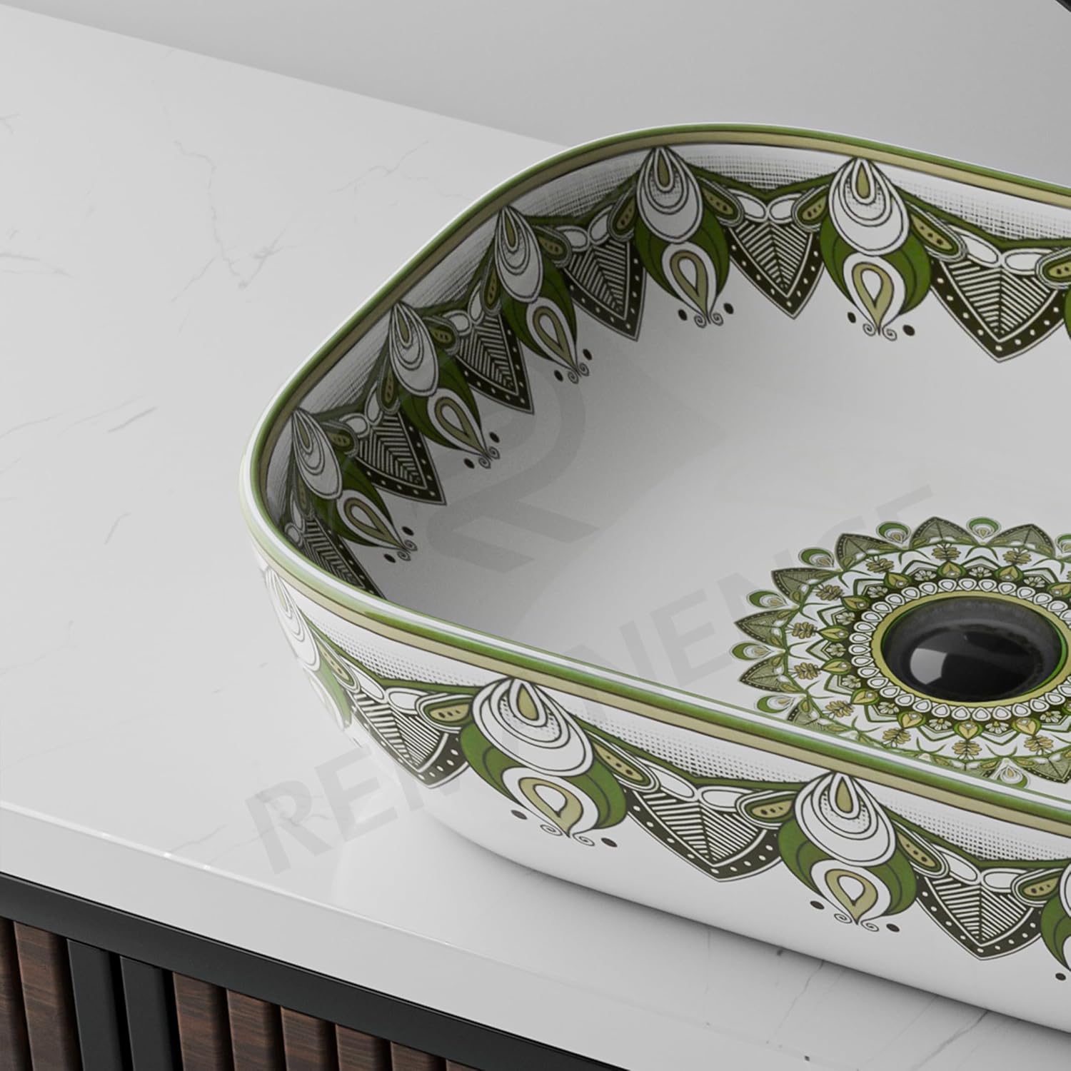 REMANENCE Designer Table Top Wash Basin for Luxury Homes, Boutique Hotels & Resorts, Premium Restaurants & Cafés (18 x 13 x 5.5 Inch) (Moroccan 1158)