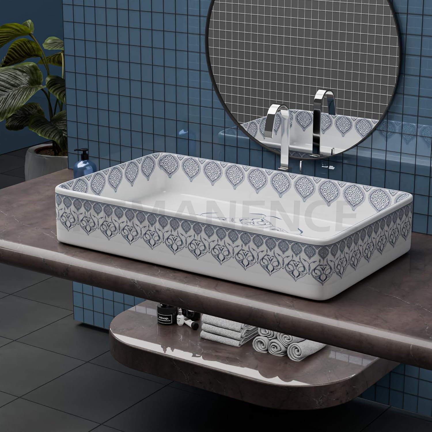 REMANENCE Designer Countertop Wash Basin For Bathroom, Restaurant, Living Room (24 x 14 x 5 Inch) (T-4452)